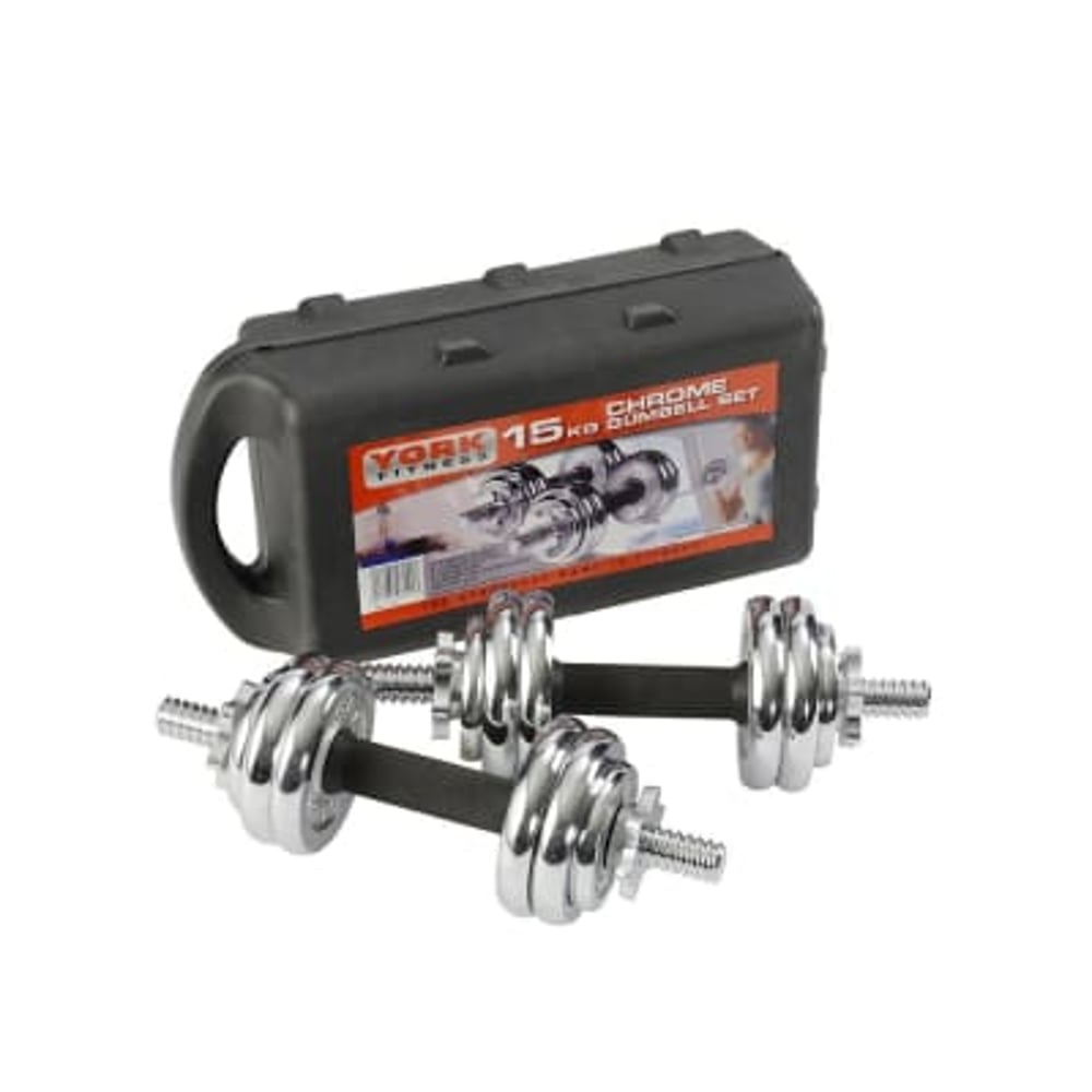 York Fitness Adjustable Chrome Dumbbell 15 kg Set