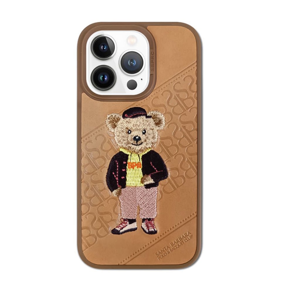 Santa Crete Series Retro and Classic Embroidery and Emboss design Phone Case for iPhone14 Pro Max Brown