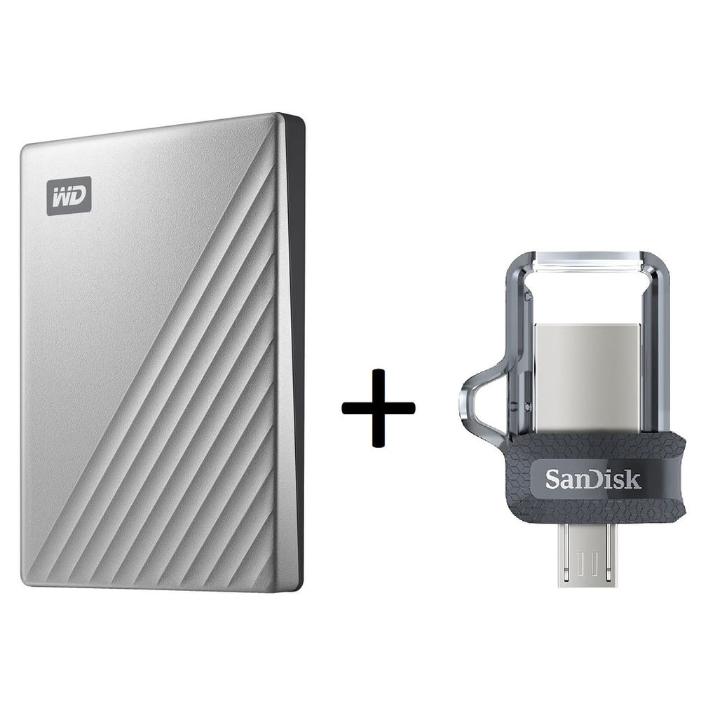 WD My Passport Ultra USB 3.0 Type-C External Hard Drive 1TB + Sandisk Dual Drive 32GB SDDD3032GG46 MicroUSB to USB Type A