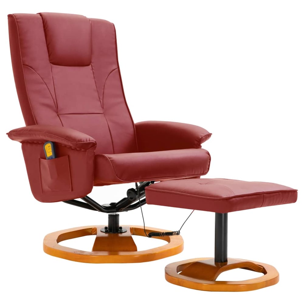 vidaXL Massage Chair with Foot Stool Wine Red Faux Leather vidaXL Massage Chair with Foot Stool Wine Red Faux Leather
