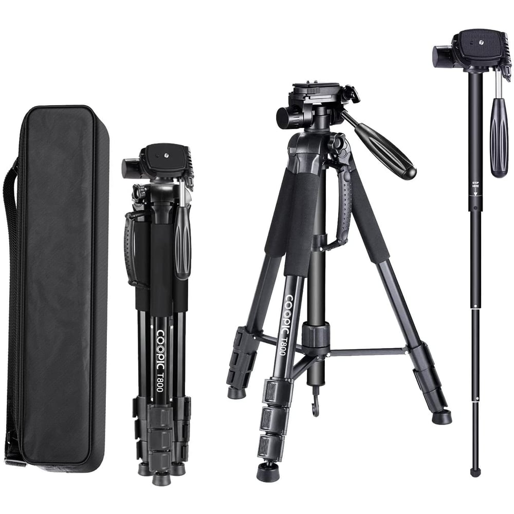 Coopic T800 2 In 1 Tripod And Monopod 69.5/176.5cm Lightweight Portable Tripod For Slr/dslr Cameras With Tripod Bag (max Load 4kg)