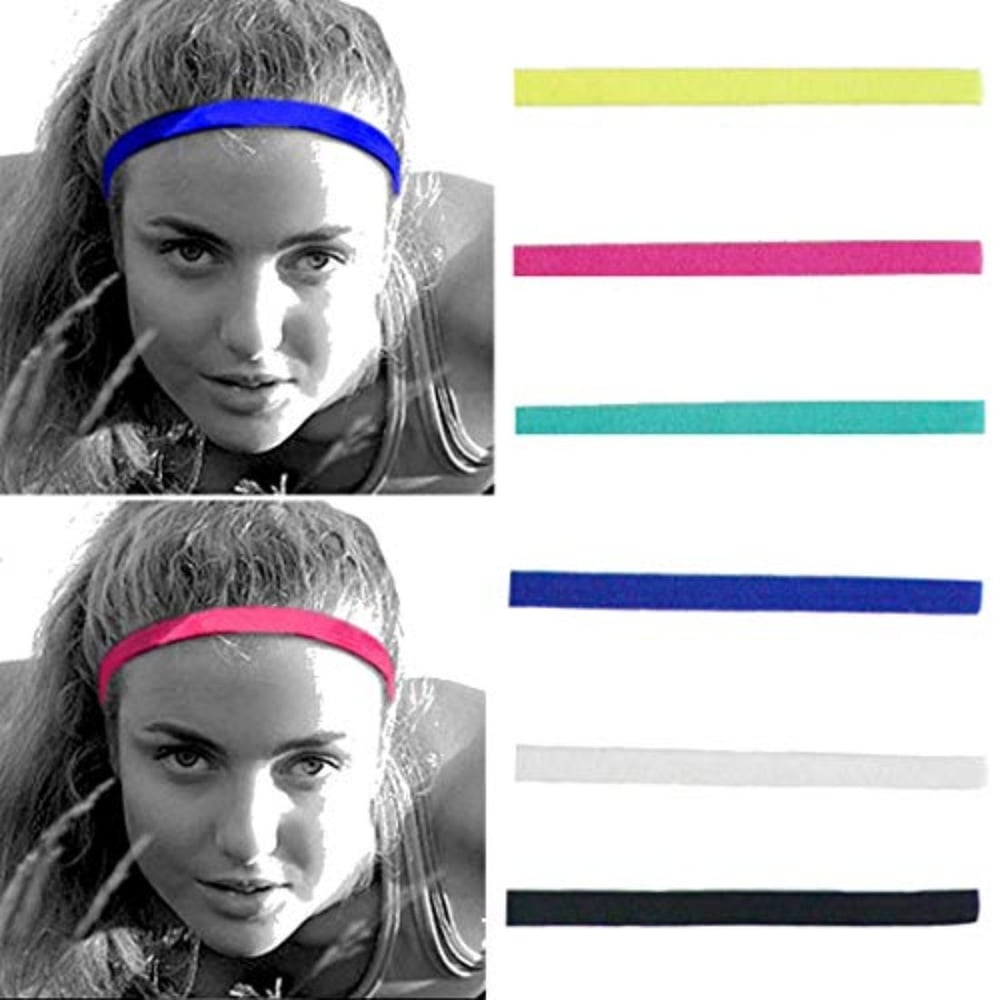 Catery Sports Headbands No Slip Grip Hairband Elastic Single Band Silicone Lined Sweatband Yoga Hair Accessories For Women And Girls Pack Of 6