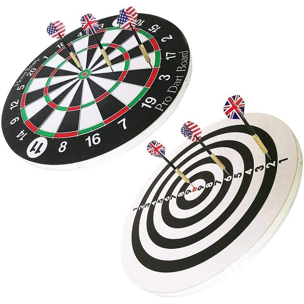 ULTIMAX Dart Board Set, 15 Inch Double Sided Dart Board Flocking Dart Board Including 6 Darts Excellent Indoor Game and Party Games Darts, Sports Gifts for Kids and Adults, Easily Hangs Anywhere