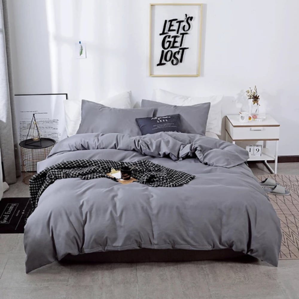 Luna Home Premium Collection Queen/double Size 6 Pieces Bedding Set Without Filler, Plain Anchor Grey Color