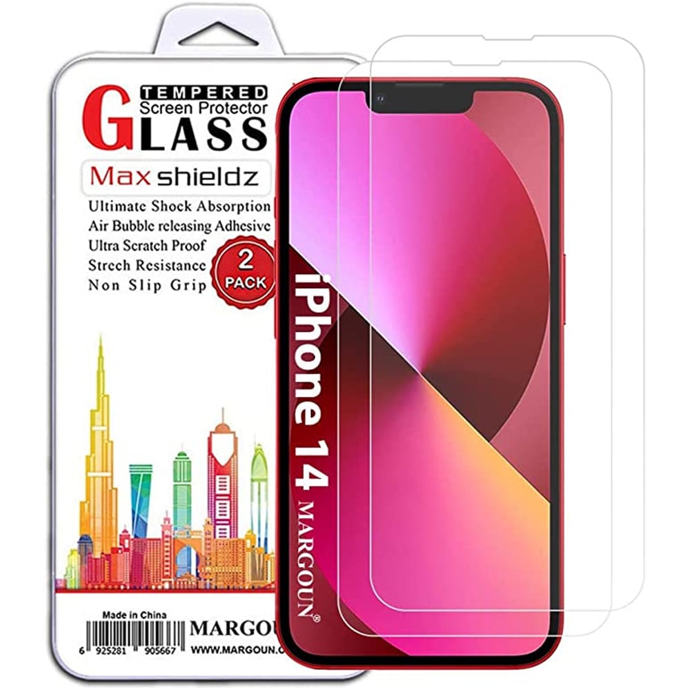 MARGOUN 2 Pack for iPhone 14 Screen Protector Tempered Glass Clear