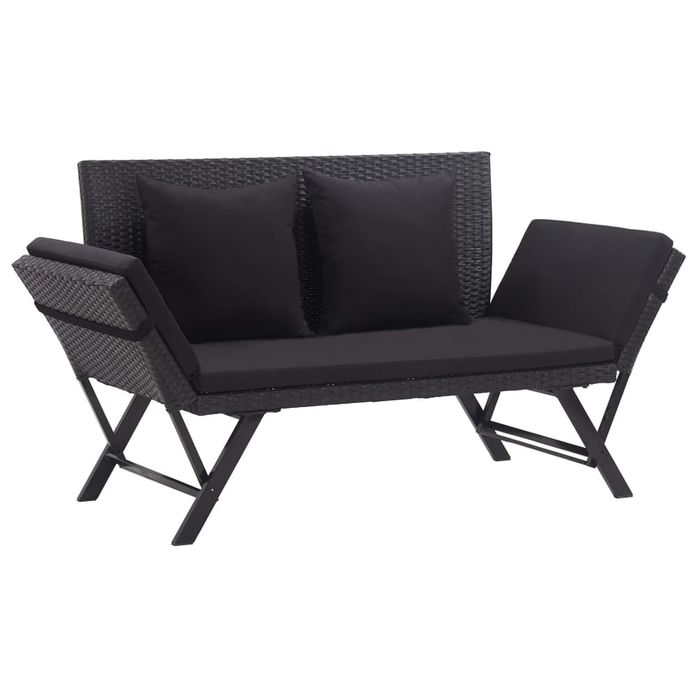 vidaXL Garden Bench with Cushions 176 cm Black Poly Rattan