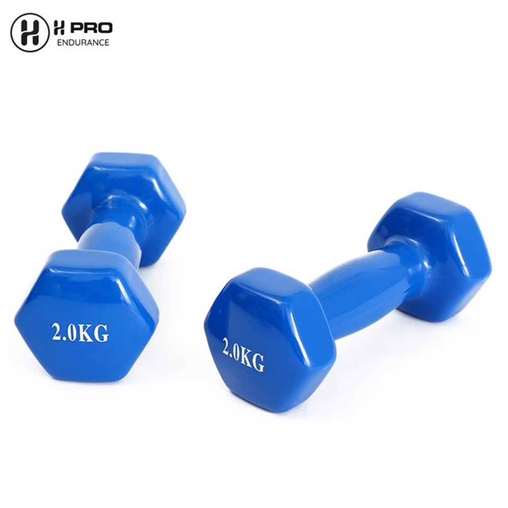 H Pro 2- Pieces Vinyl Dumbbell Hand Weight Set Non-slip Hexagon Shape Dumbbells Blue (2kgx 2) HM000GDB-5