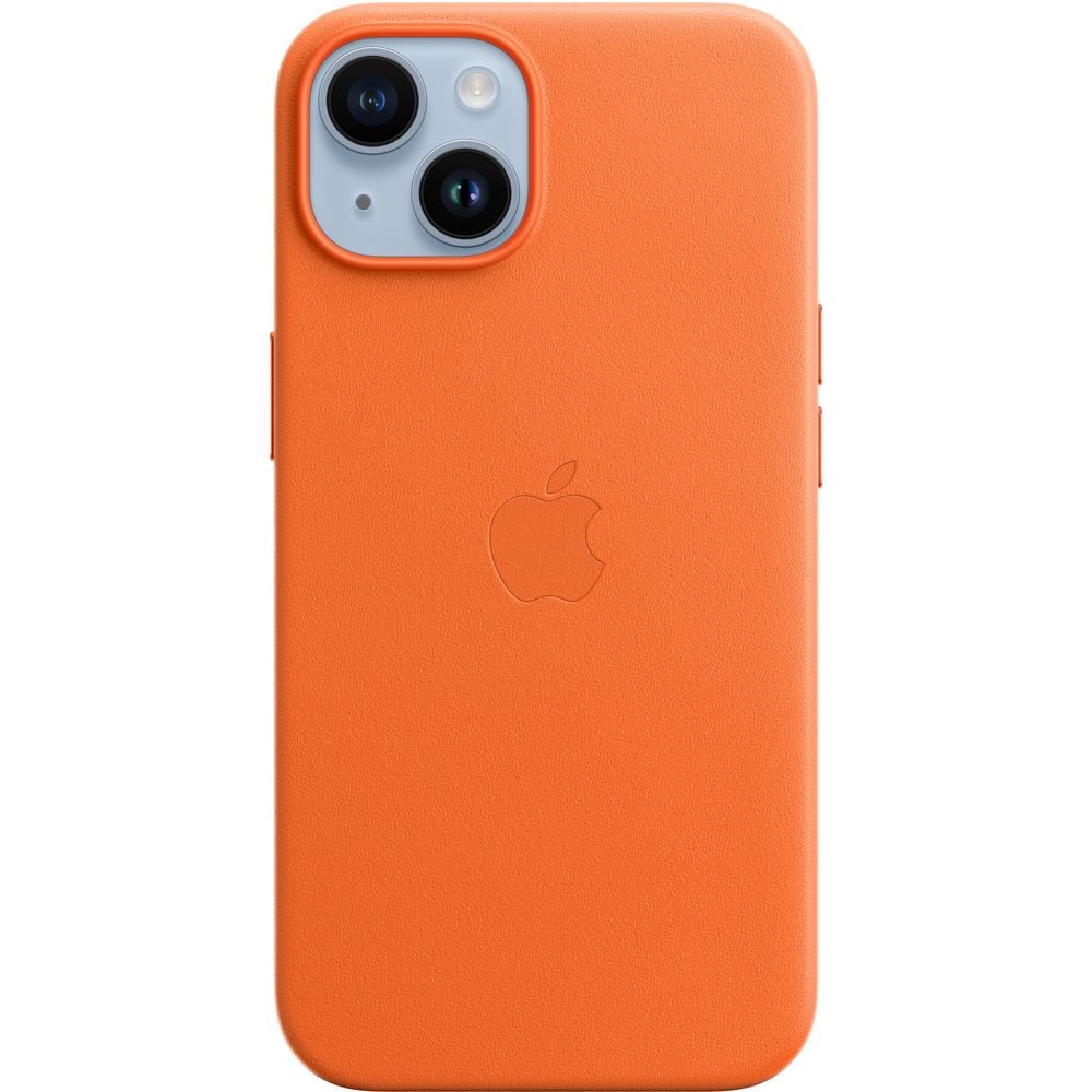 أبل غطاء جلد برتقالي مع ماج سيف أيفون 14
