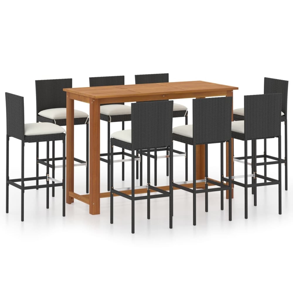 vidaXL 9 Piece Garden Bar Set with Cushions Black vidaXL 9 Piece Garden Bar Set with Cushions Black