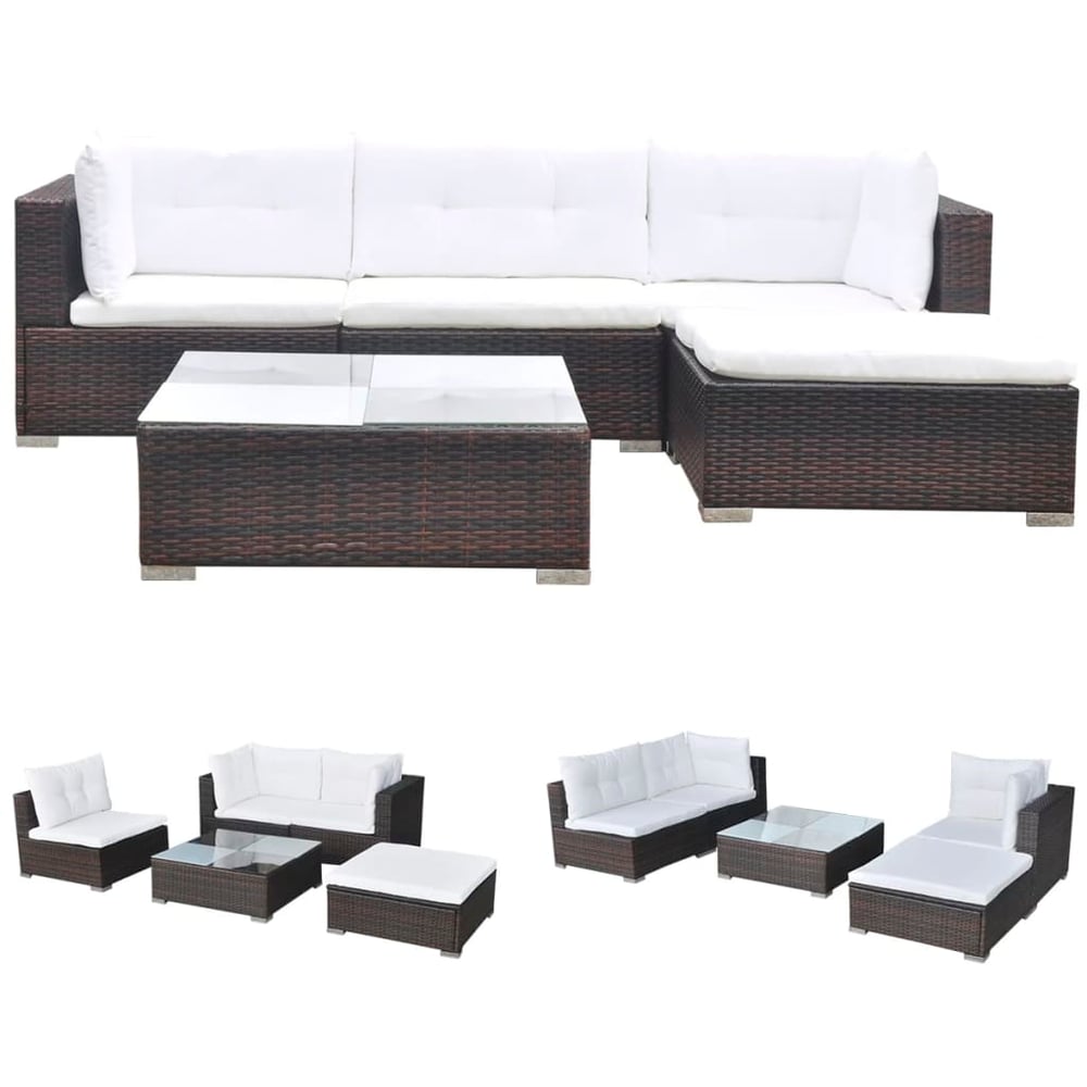 Vidaxl 5 Piece Garden Lounge Set With Cushions Poly Rattan Brown