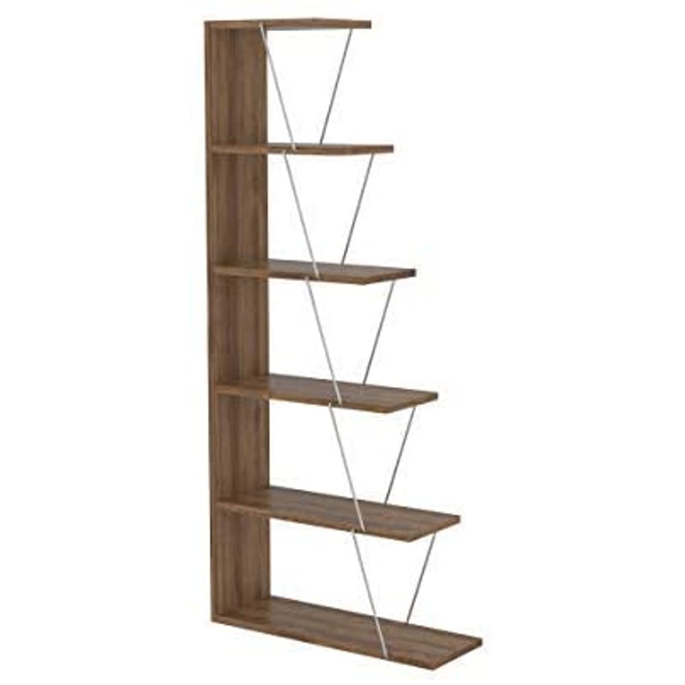 Home Canvas Modern Mini Book Shelves for Living Room or Study Room, Easy Assembly Book Shelf- Walnut and Chrome Home Canvas Modern Mini Book Shelves for Living Room or Study Room, Easy Assembly Book Shelf- Walnut and Chrome