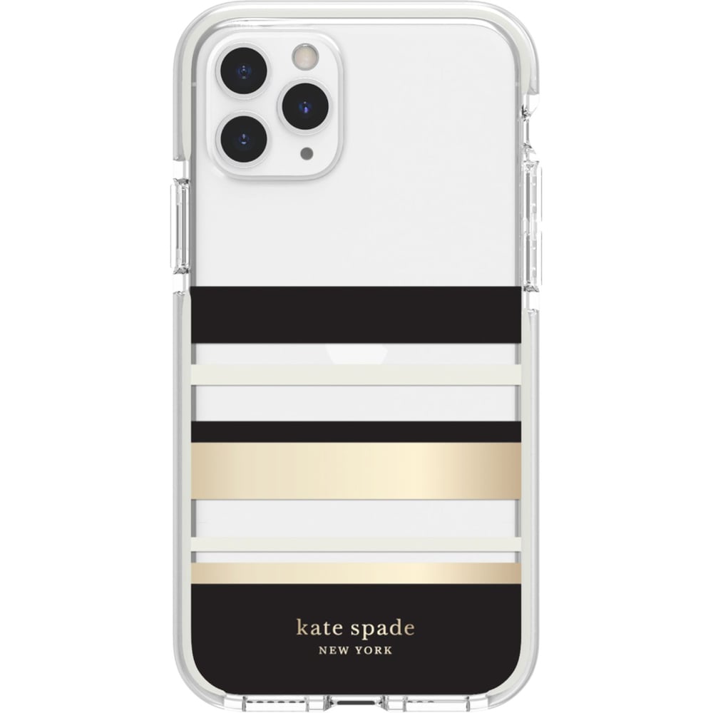 Kate Spade Defensive Hardshell Case For Apple Iphone 11 Pro - Black/clear/cream/park Stripe Gold Foil