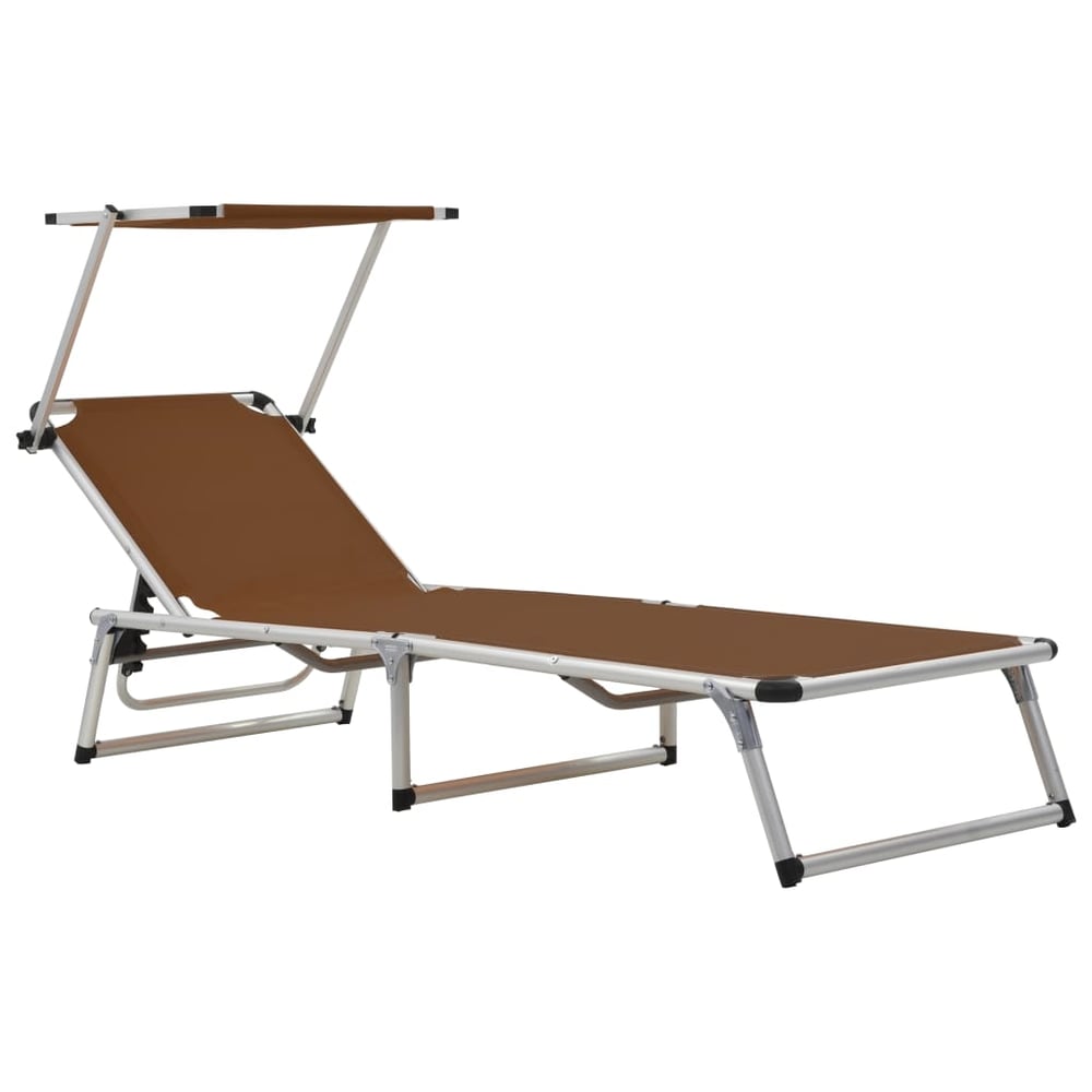 vidaXL Folding Sun Lounger with Roof Aluminium and Textilene Brown vidaXL Folding Sun Lounger with Roof Aluminium and Textilene Brown