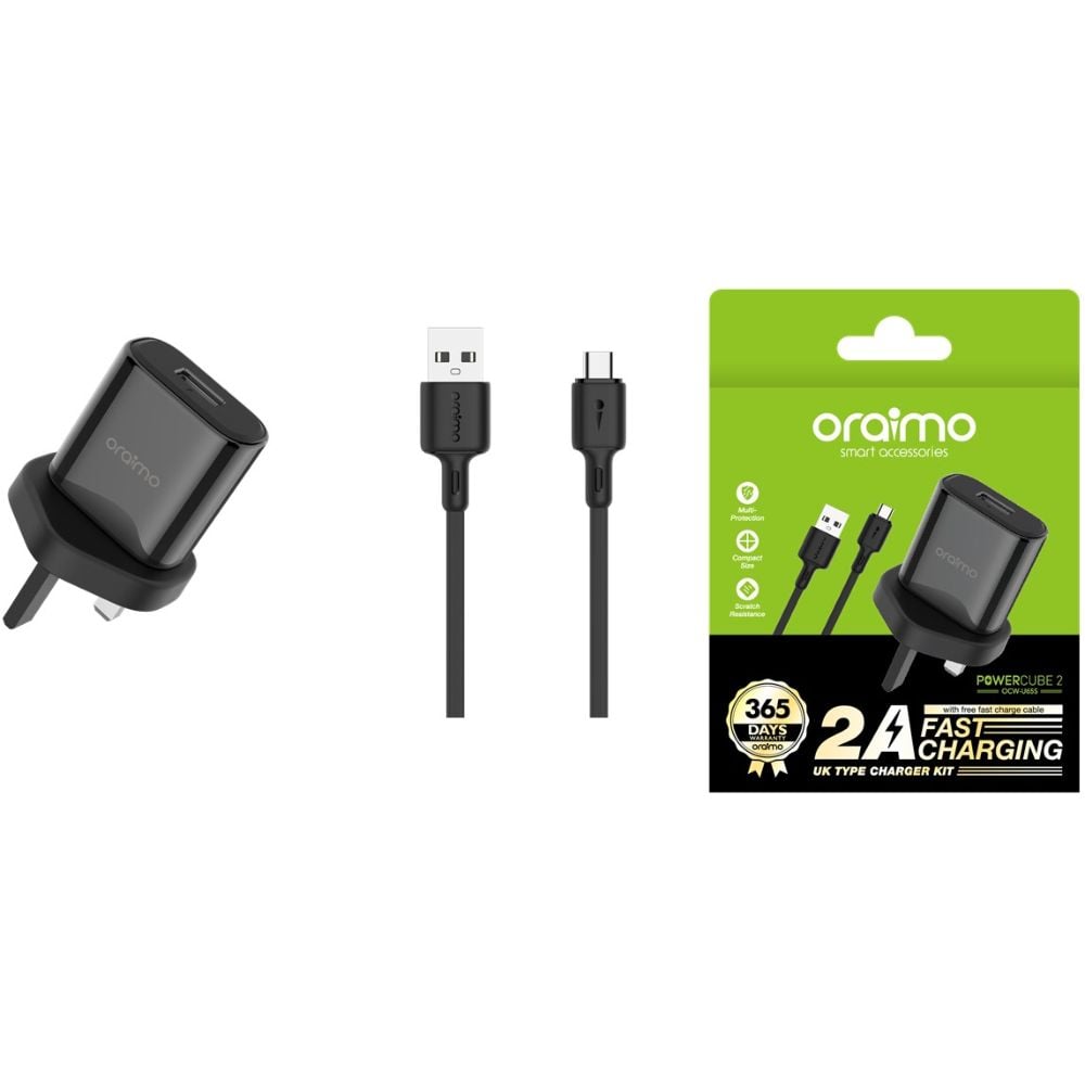 Oraimo Power Cube 2 Wall Charger With Micro Cable 1m Black