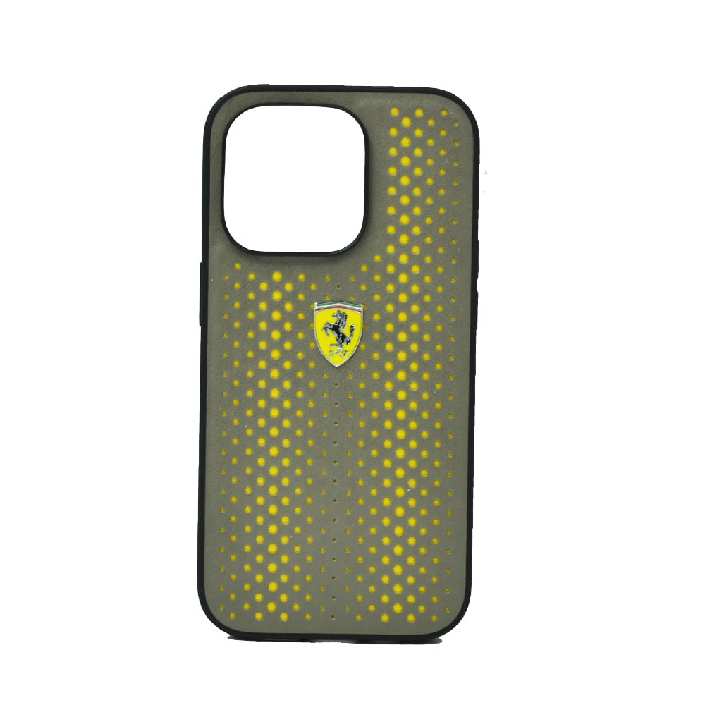 Ferrari Pu Leather Perforated Case With Nylon Base & Yellow Shield Logo For Iphone 14 Pro Max Yellow Ferrari Pu Leather Perforated Case With Nylon Base & Yellow Shield Logo For Iphone 14 Pro Max Yellow