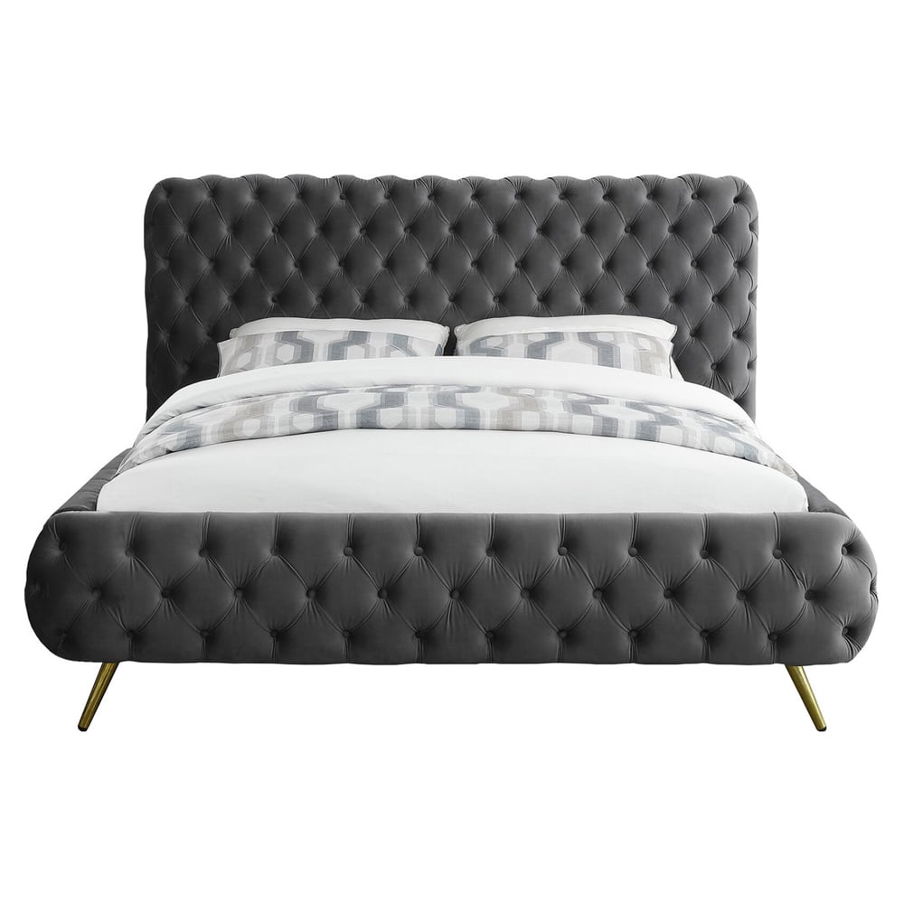 Eisner Hand Tufted Velvet Upholstered Bed In Grey Color Eisner Hand Tufted Velvet Upholstered Bed In Grey Color