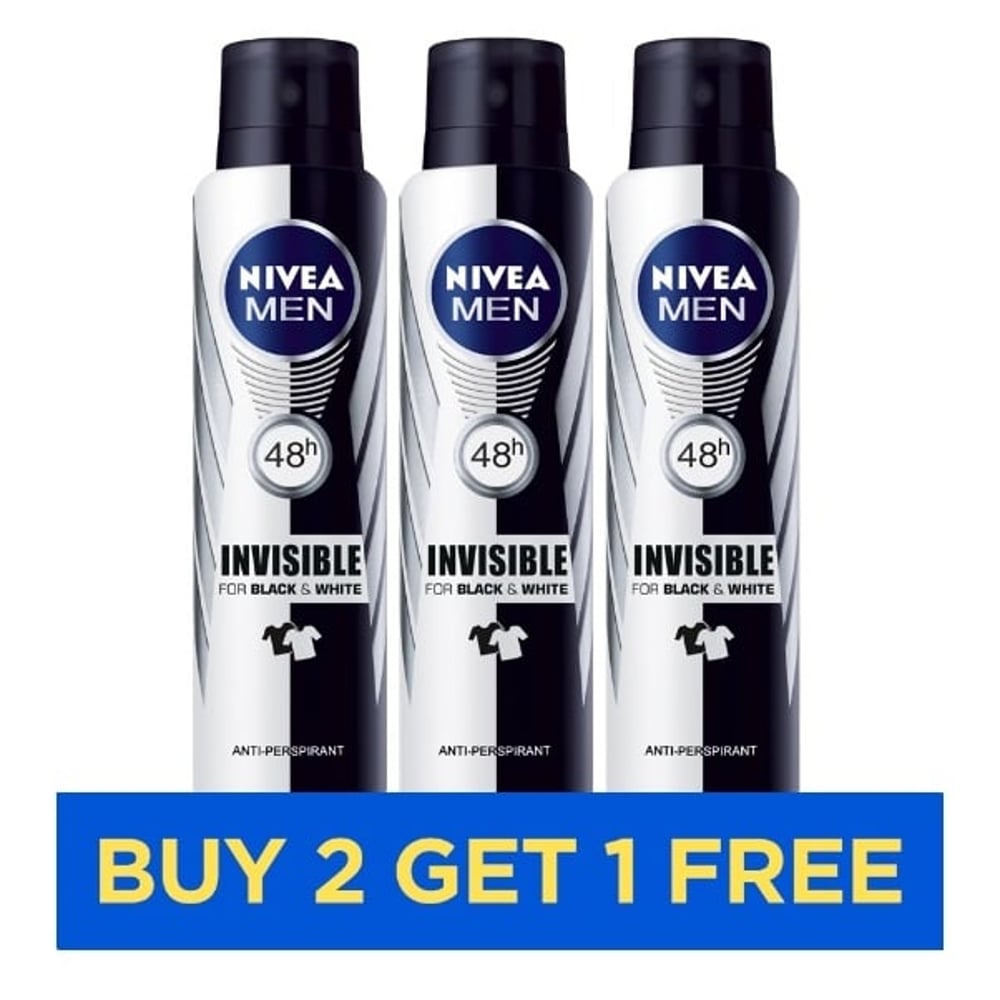 Nivea Invisible B&W Original Men 150ml - Buy 2 Get 1 Free Nivea Invisible B&W Original Men 150ml - Buy 2 Get 1 Free