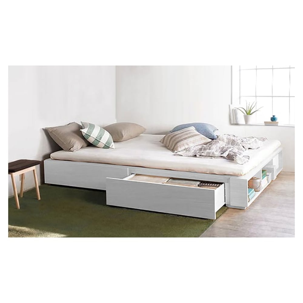 Solid MDF Wood Storage Bed King without Mattress White