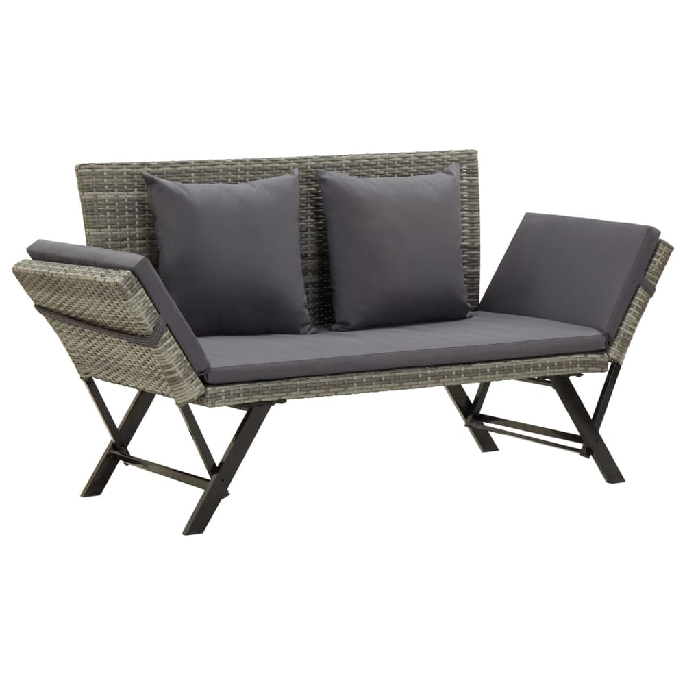 vidaXL Garden Bench with Cushions 176 cm Grey Poly Rattan vidaXL Garden Bench with Cushions 176 cm Grey Poly Rattan