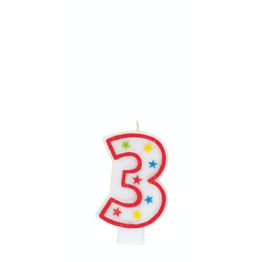Unique- Numerical 3 Glitter Candle With Cake Dcor Unique- Numerical 3 Glitter Candle With Cake Dcor