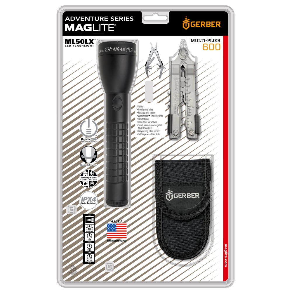 Maglite Ml50lx 2-cell Led Flashlight And Gerber Mp600 Multi-tool Kit