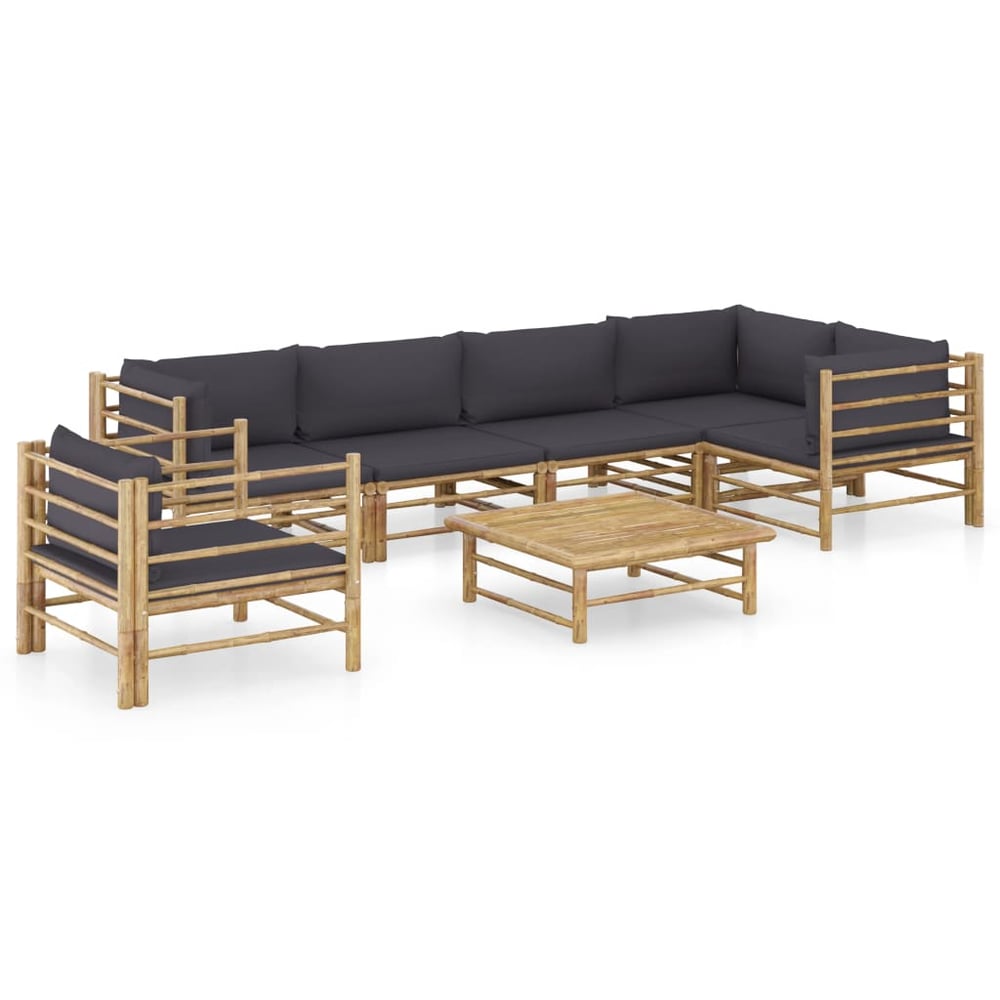 vidaXL 7 Piece Garden Lounge Set with Dark Grey Cushions Bamboo vidaXL 7 Piece Garden Lounge Set with Dark Grey Cushions Bamboo