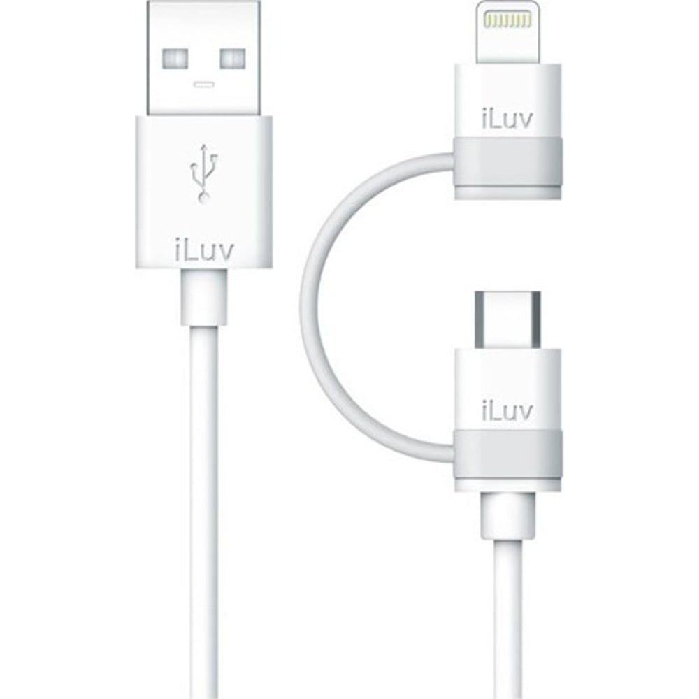 Iluv ICB267WHT Lightning Cable W/ Micro USB 2in1 3Ft White