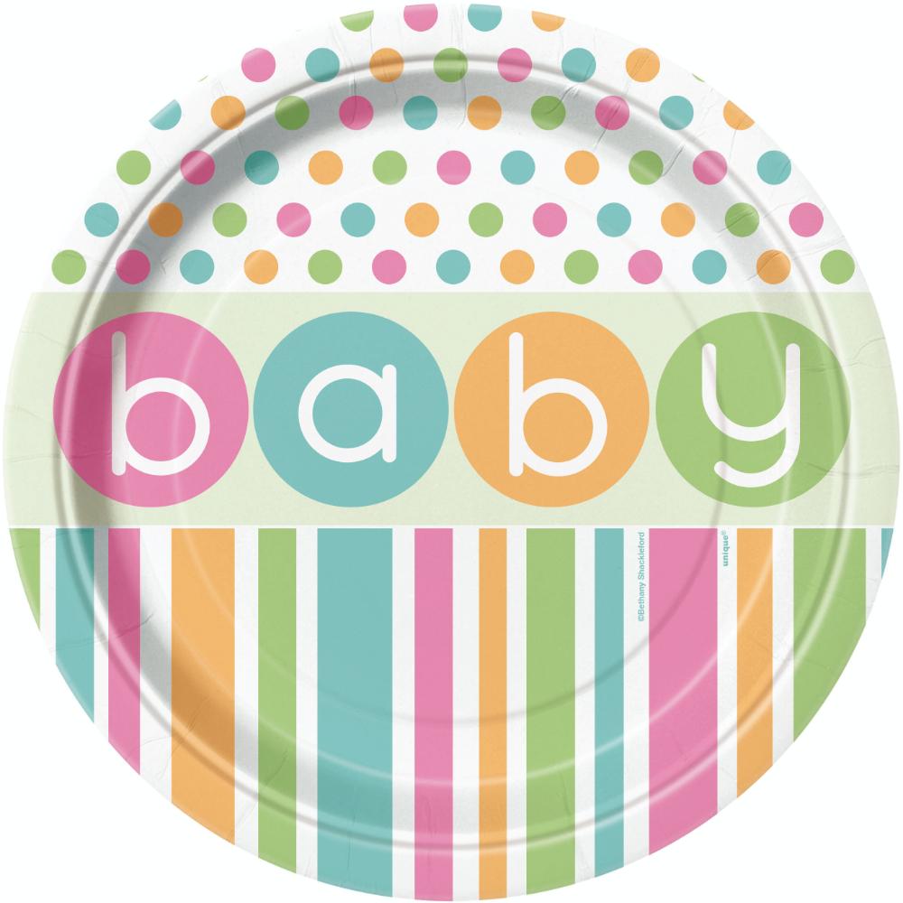 Unique- Pastel Baby Shower 8 9in Plates Unique- Pastel Baby Shower 8 9in Plates