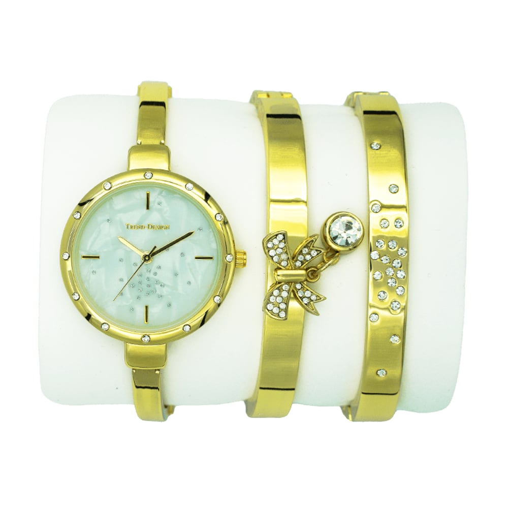 Trend Setter Women's Gold Watch Set - Metal Band Td-9216-2