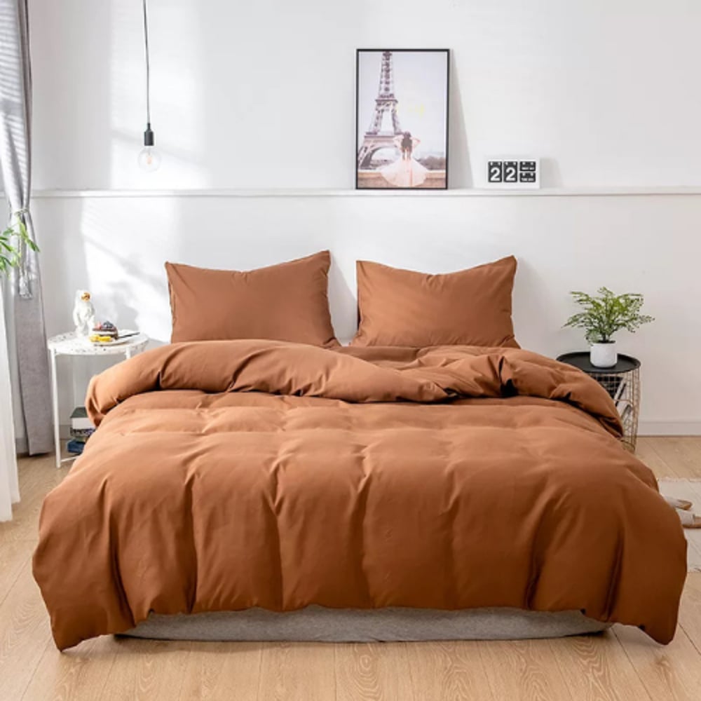 Luna Home Premium Collection Queen/double Size 6 Pieces Bedding Set Without Filler, Plain Golden Brown Color Luna Home Premium Collection Queen/double Size 6 Pieces Bedding Set Without Filler, Plain Golden Brown Color