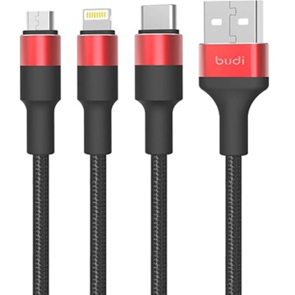 Budi 3-in-1 Fast Charging Cable 1.2m Black Budi 3-in-1 Fast Charging Cable 1.2m Black