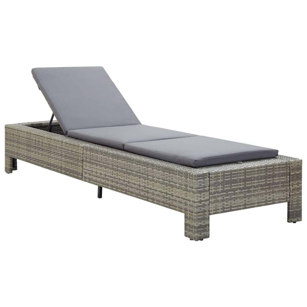 vidaXL Sunbed with Cushion Grey Poly Rattan