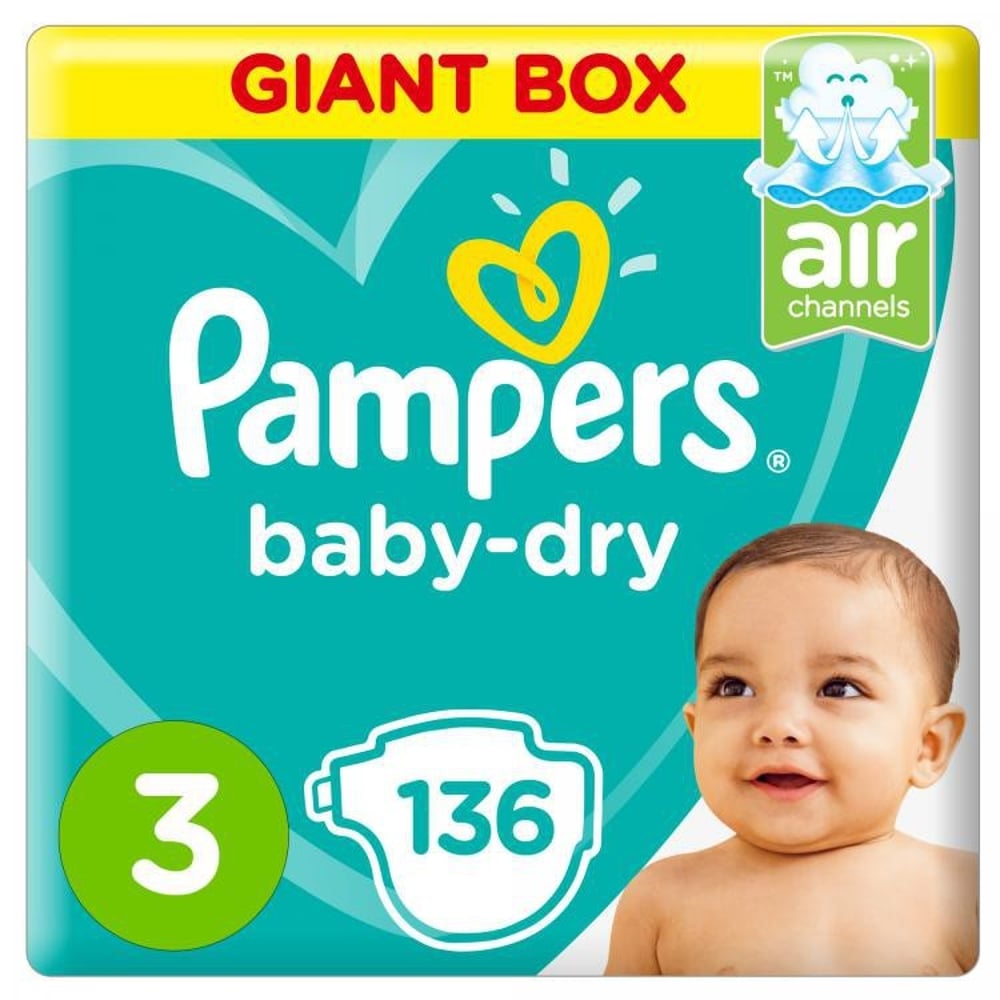 Pampers Baby-Dry Diapers Size 3 Midi 6-10kg Giant Box 136 Count Pampers Baby-Dry Diapers Size 3 Midi 6-10kg Giant Box 136 Count