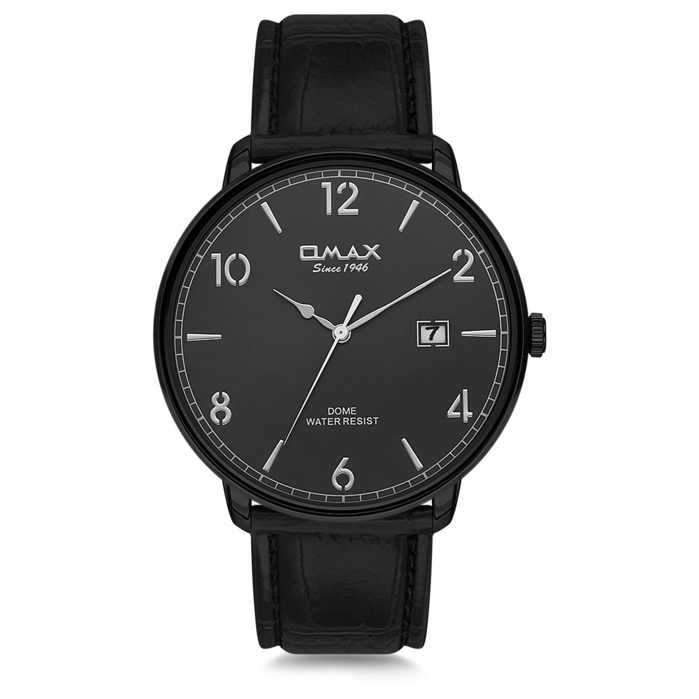 Omax Dome Series Black Leather Analog Watch For Men DCD001M22I