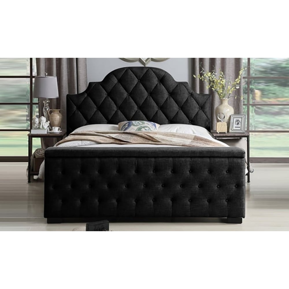 Footboard Storage Bed Super King without Mattress Black Footboard Storage Bed Super King without Mattress Black