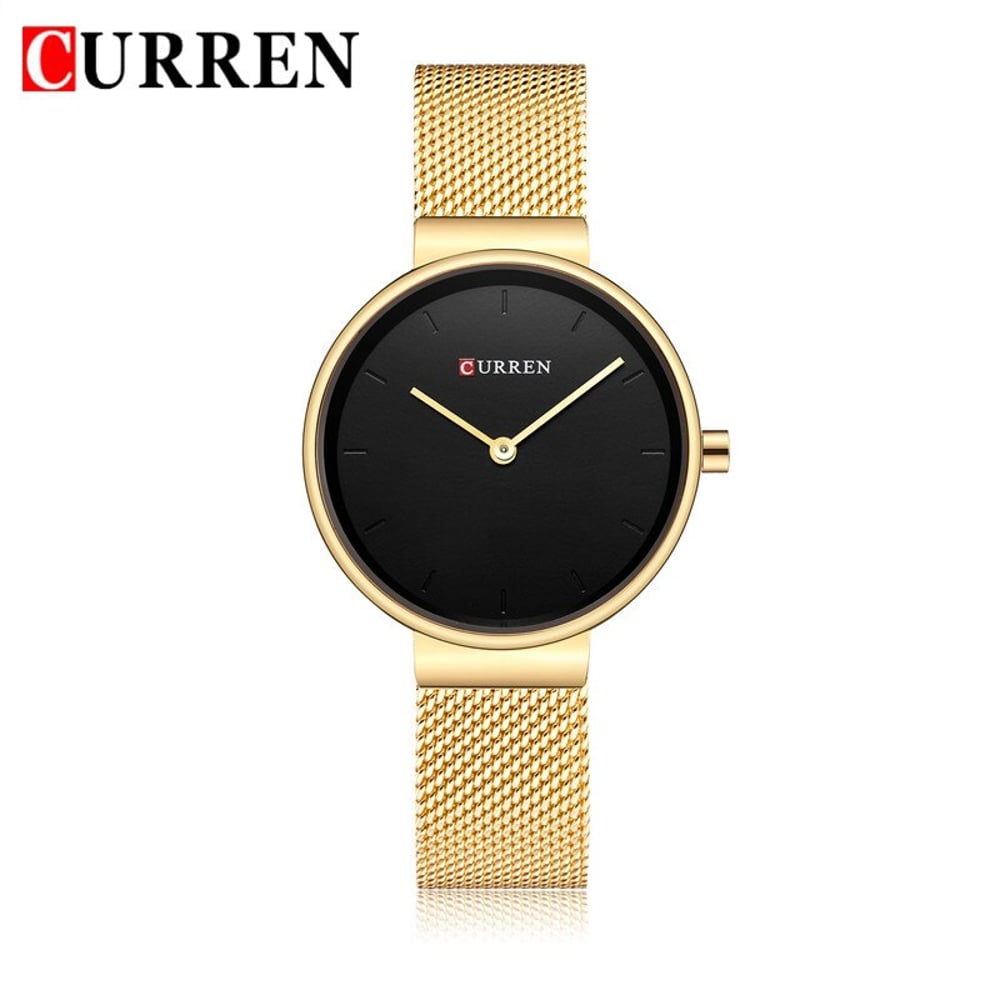 Curren CRN9016-GLD/BLK-Fashion Women Stainless Steel Bracelet Classic Casual Watch