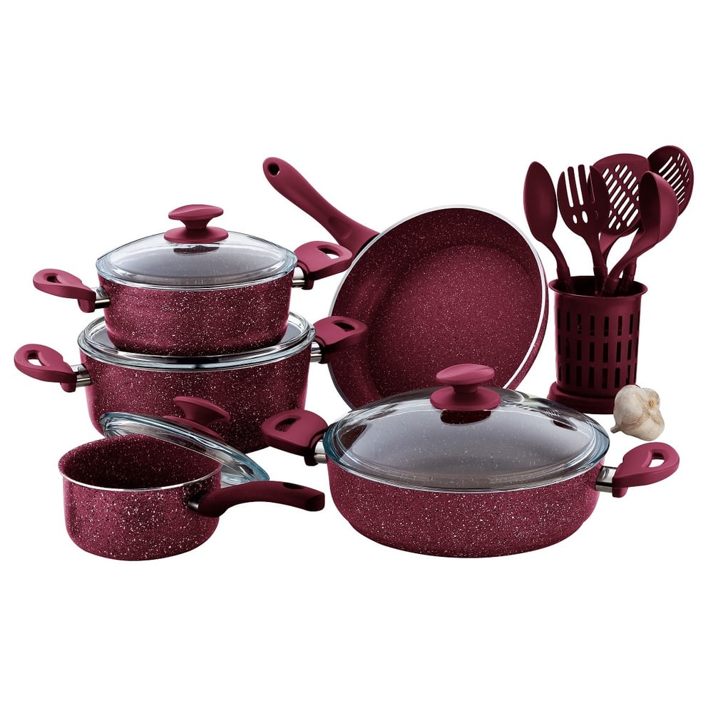 RoyalFord Granite Cookware Set Turkey Pink 15pcs