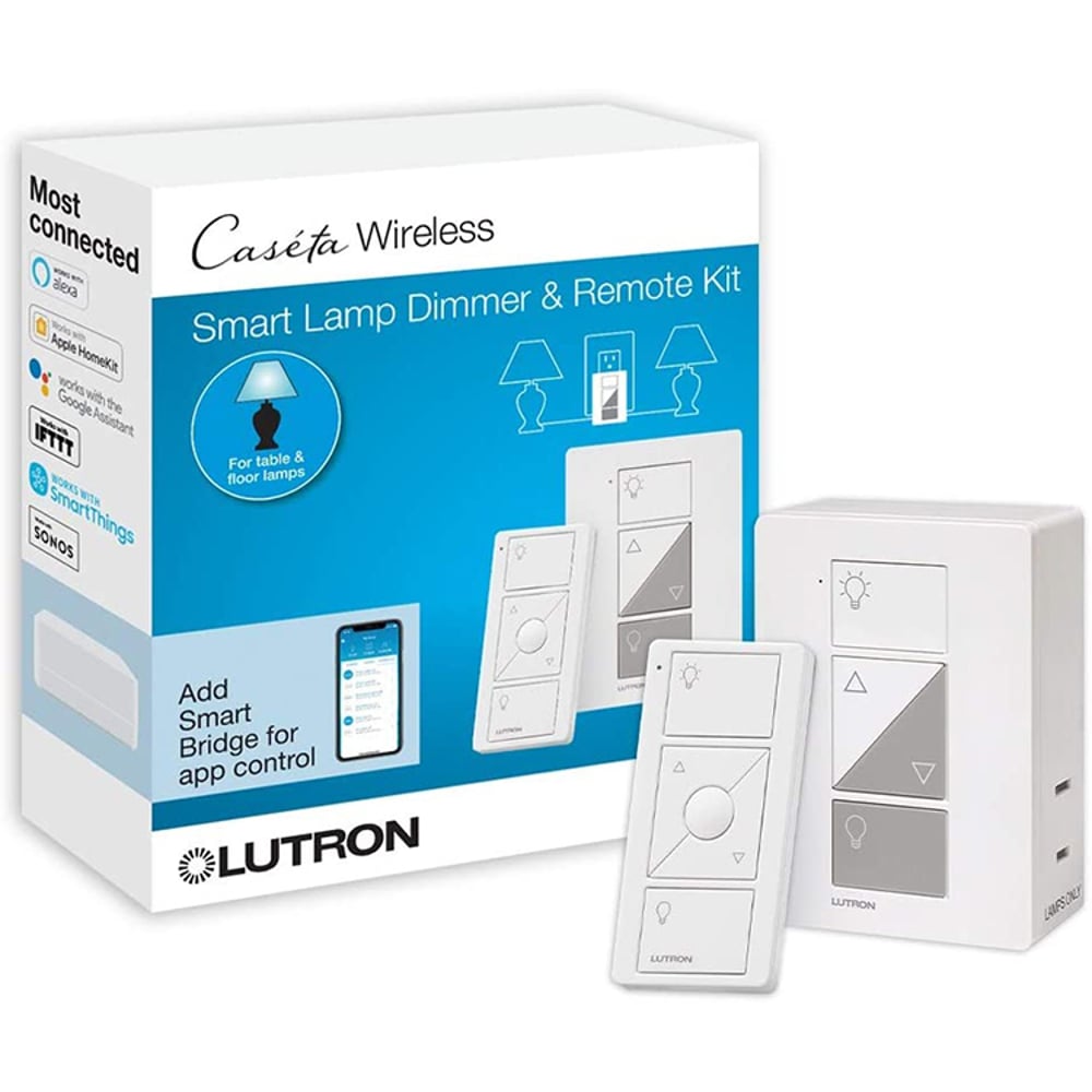 Lutron Caseta Smart Home Plug-in Lamp Dimmer Switch And Pico Remote Kit Works With Alexa Apple HomeKit And The Google Assistant - White
