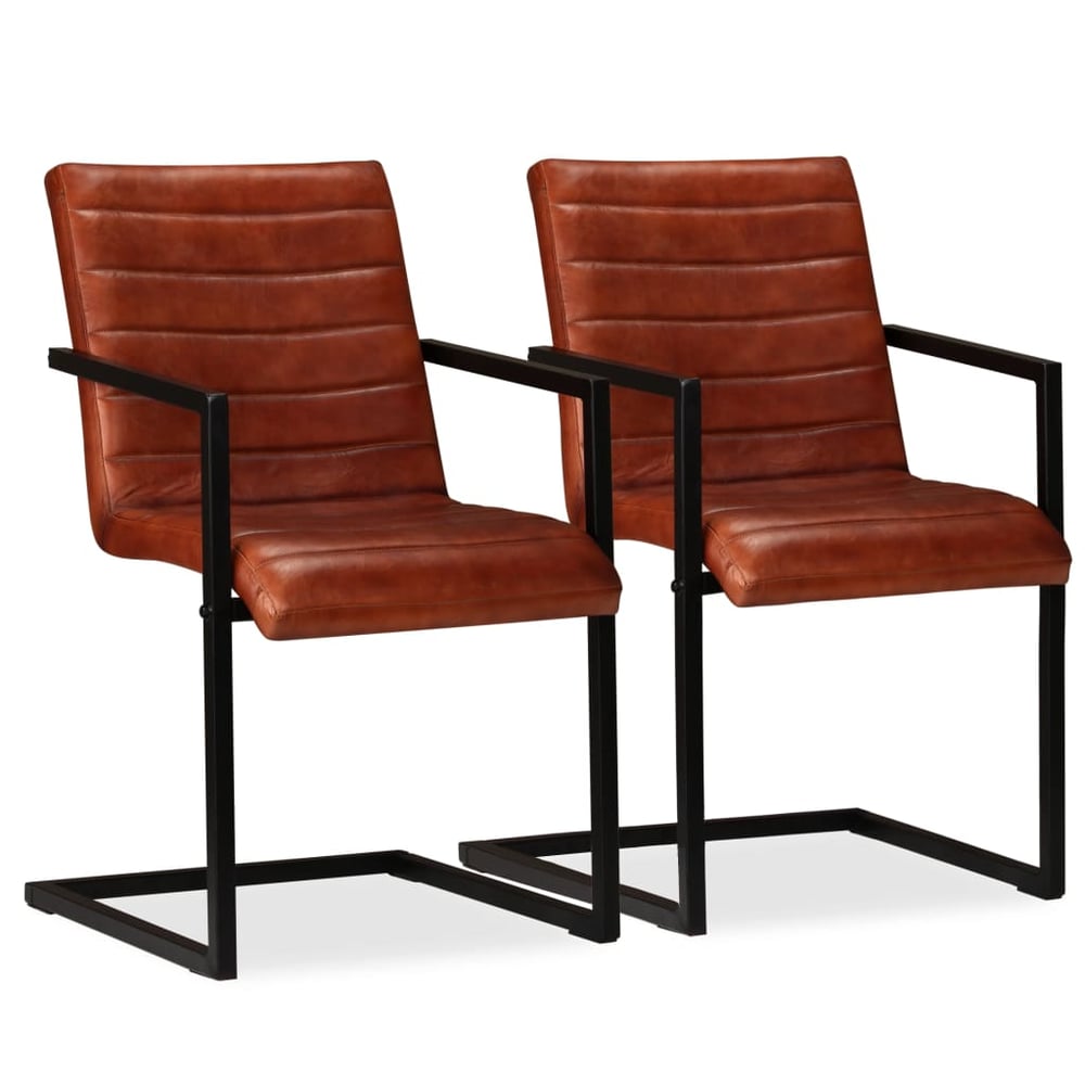 vidaXL Dining Chairs 2 pcs Brown Real Leather