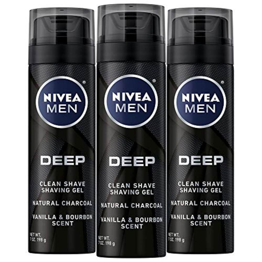 NIVEA Men DEEP Clean Shaving Gel - With Natural Charcoal To Clean While Shaving - 7 oz. Can (Pack of 3)