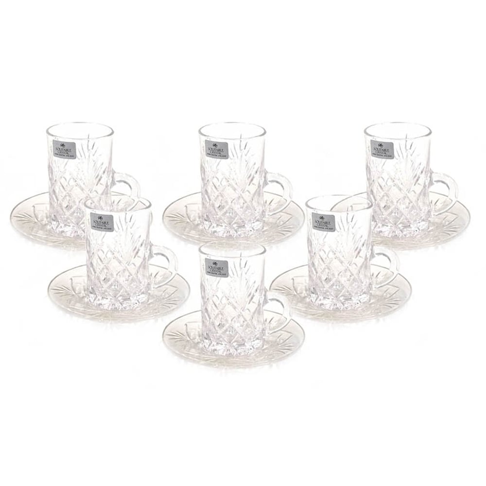 Solitaire Crystal 12pcs Tea Cups & Saucer Set with Flask Solitaire Crystal 12pcs Tea Cups & Saucer Set with Flask