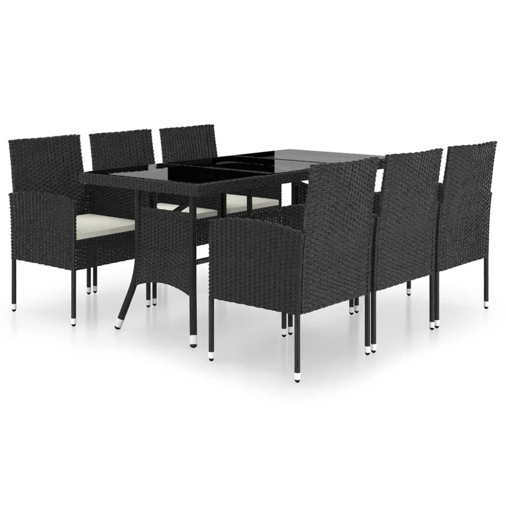 vidaXL 7 Piece Garden Dining Set Poly Rattan Black