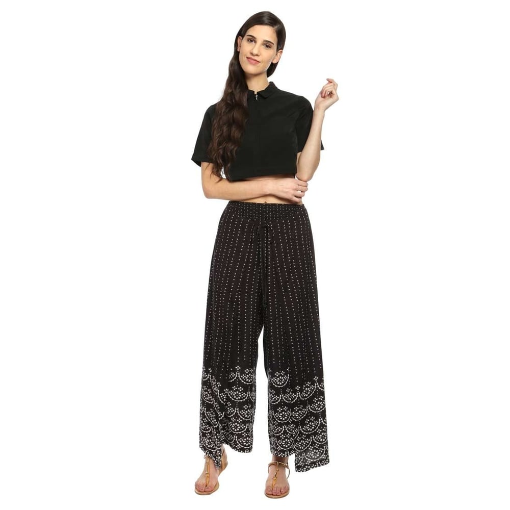 Love Gen Bandhani Print Palazzos Black Size S