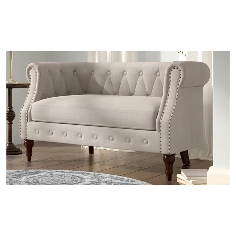 Edmeston Chesterfield Loveseat in Beige Color Edmeston Chesterfield Loveseat in Beige Color
