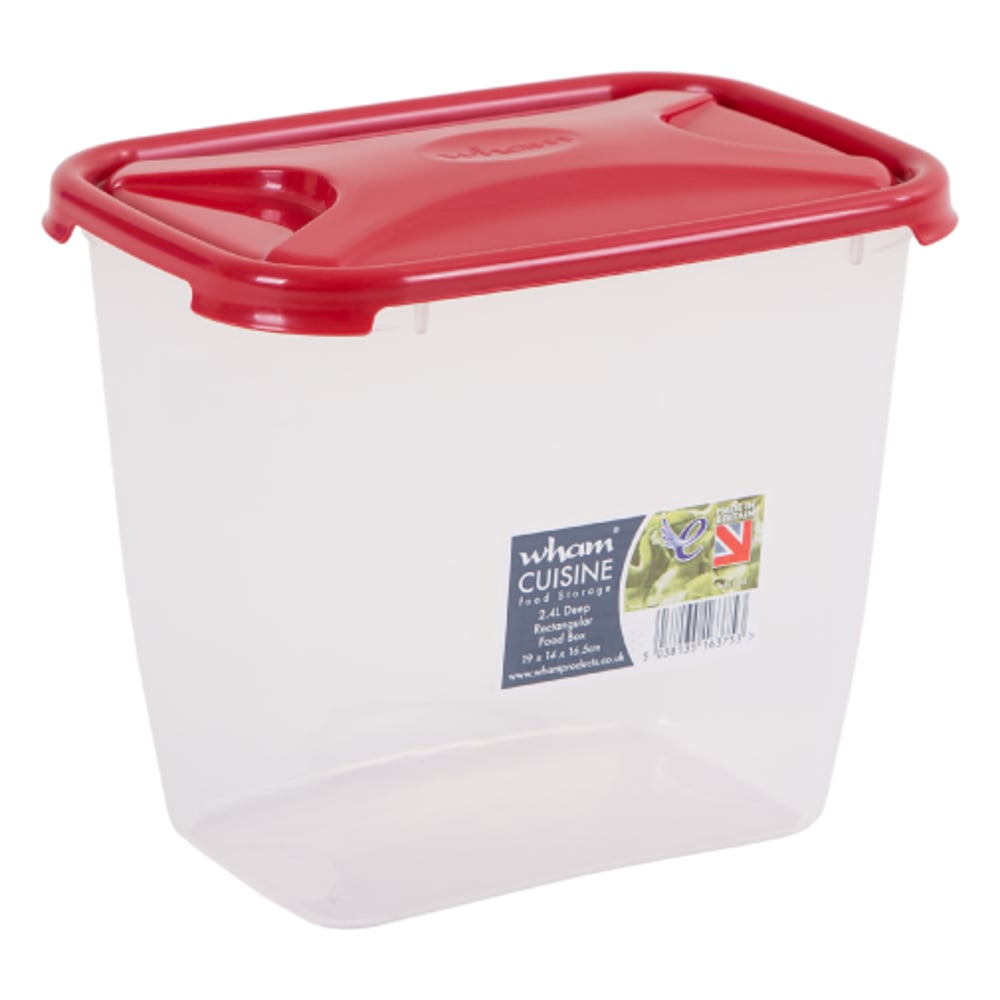 Rectangular Deep Cuisine  Lunch Storage Box & Lid Clear/Chili Red 2.4L