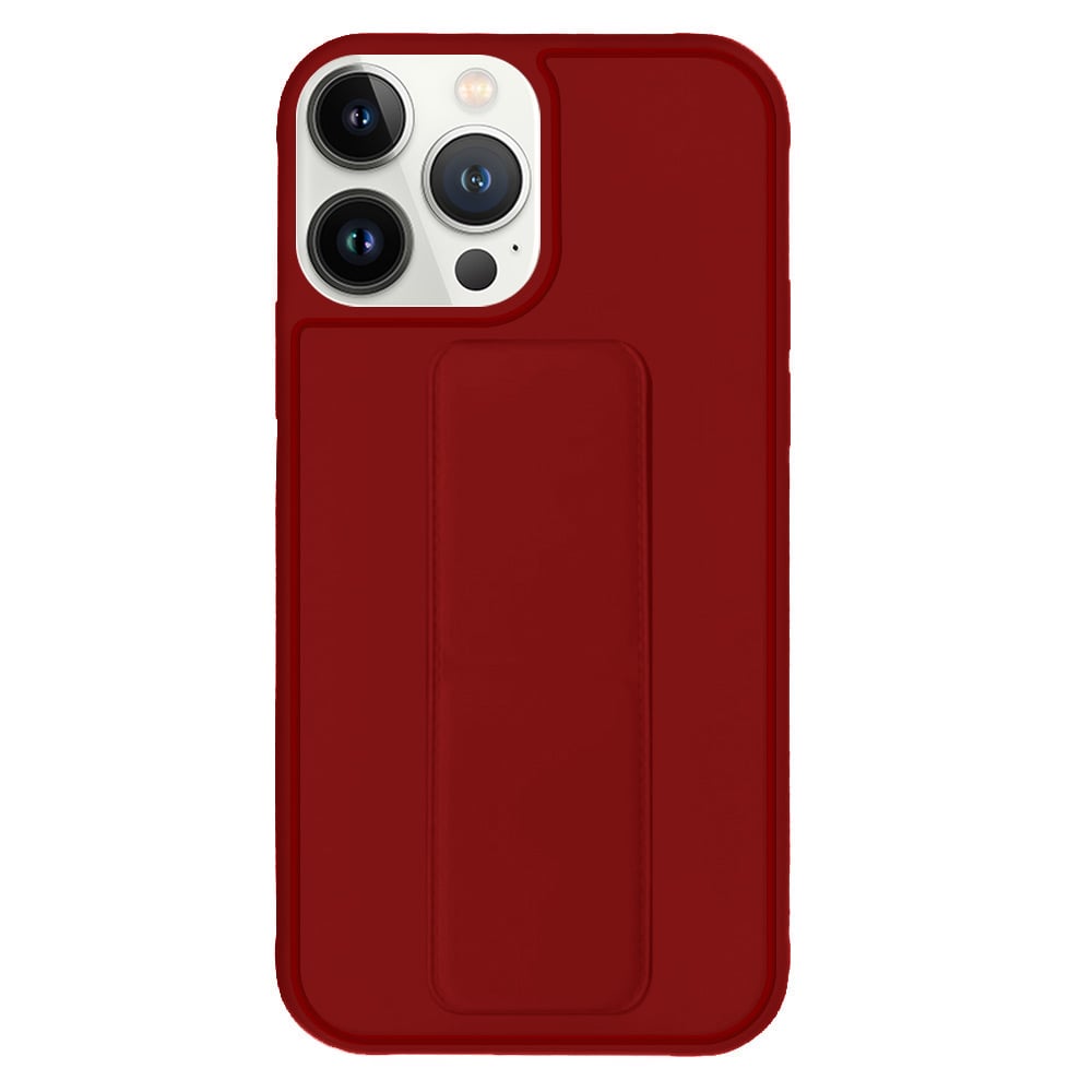 Margoun case for iPhone 14 Pro with Hand Grip Foldable Magnetic Kickstand Wrist Strap Finger Grip Cover 6.1 inch Maroon