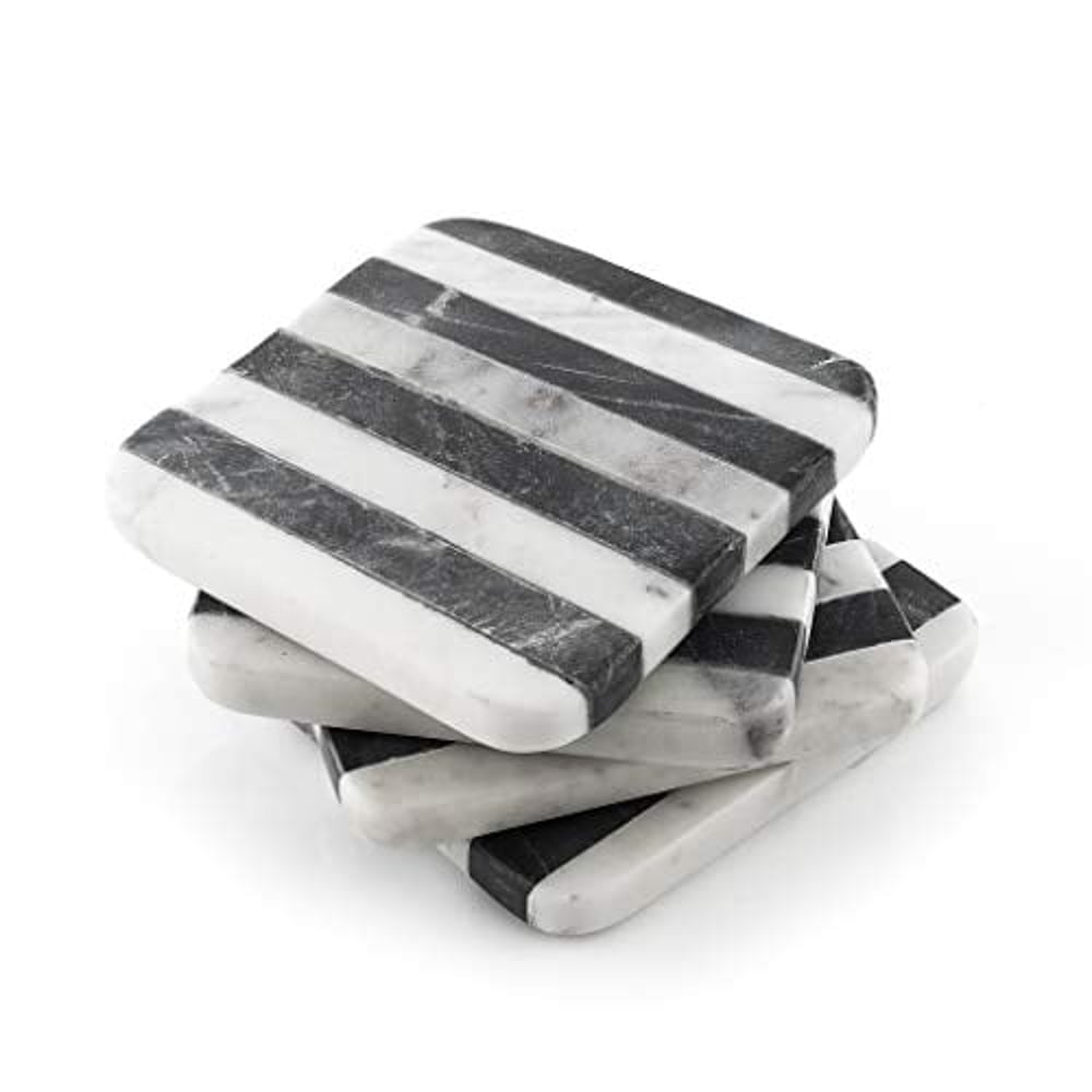 Thirstystone Old Hollywood Square B&W Striped Marble Coasters (Set Of 4), Multicolor Thirstystone Old Hollywood Square B&W Striped Marble Coasters (Set Of 4), Multicolor
