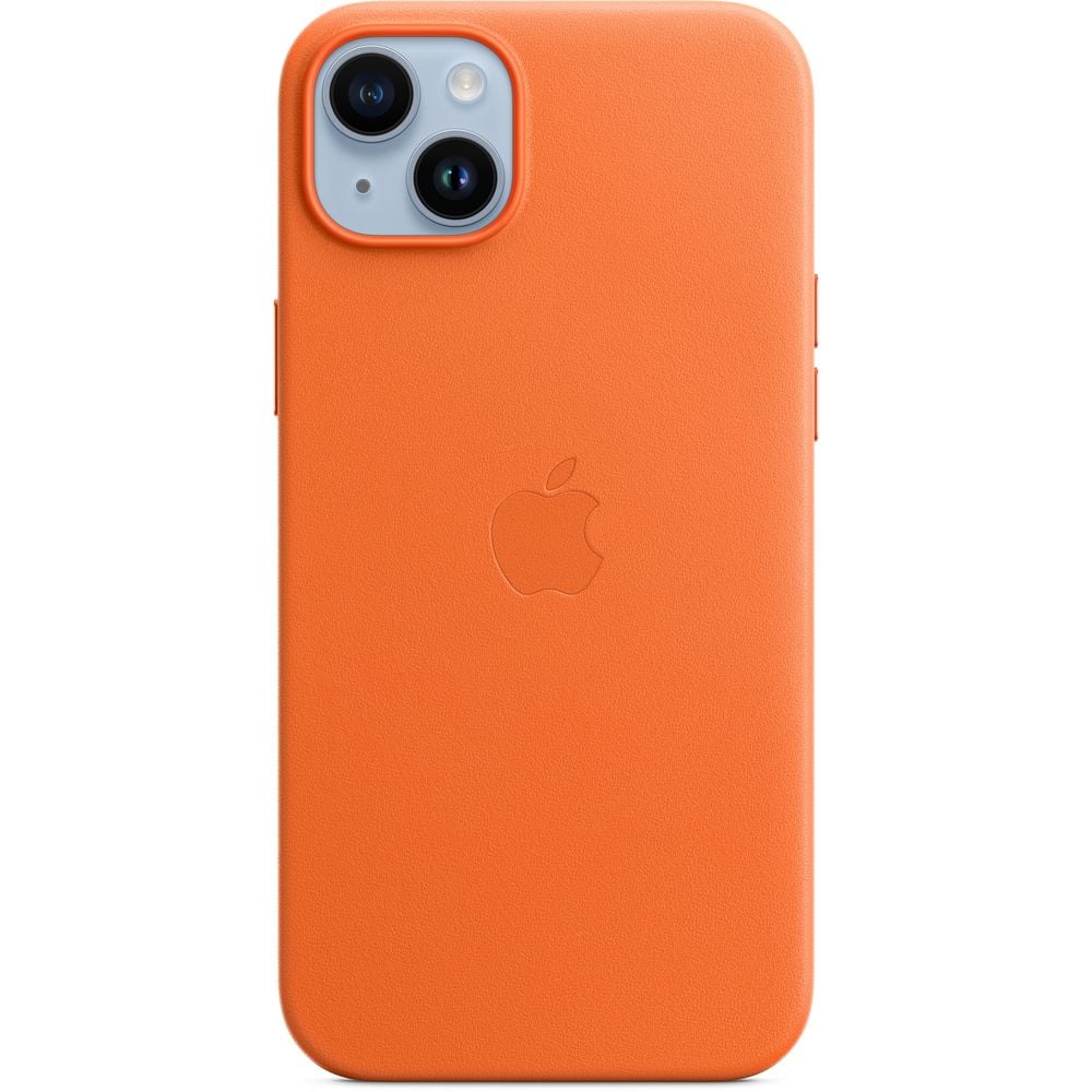 أبل غطاء جلد برتقالي مع ماج سيف أيفون 14 بلس