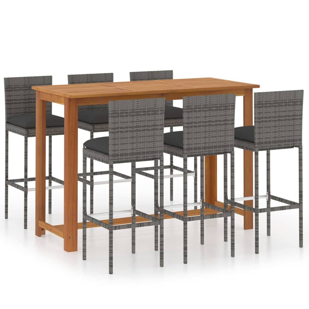 vidaXL 7 Piece Garden Bar Set with Cushions Grey