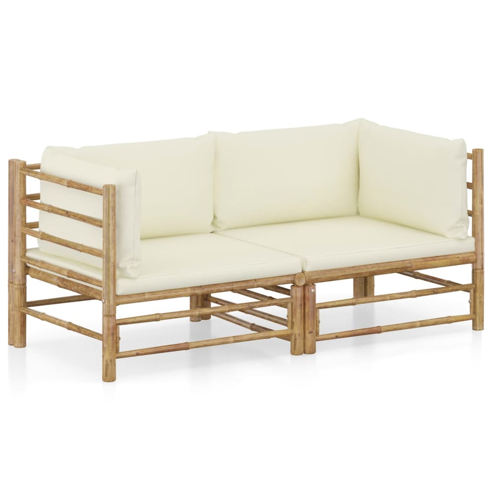 vidaXL 2 Piece Garden Lounge Set with Cream White Cushions Bamboo vidaXL 2 Piece Garden Lounge Set with Cream White Cushions Bamboo